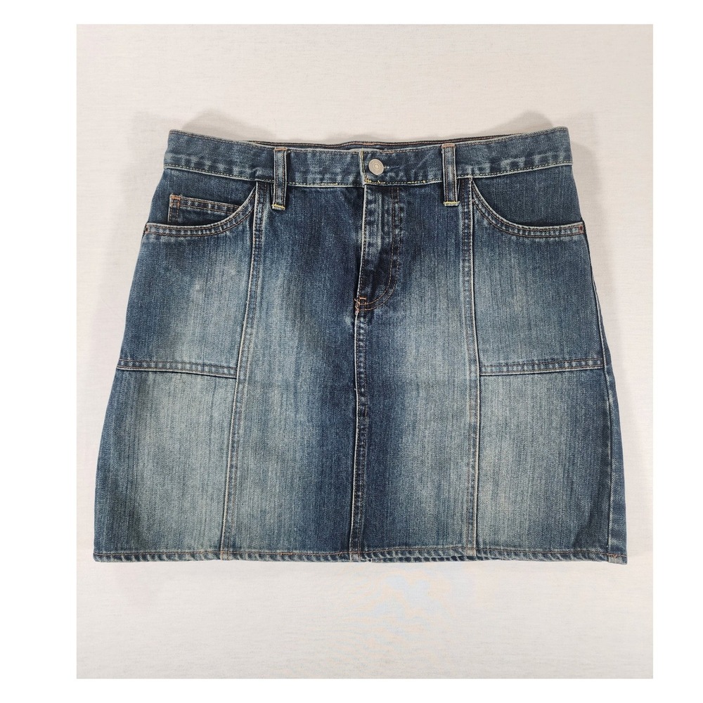 Gap Denim Mini Skirt Womens 10 Blue Cotton Seam Detail Y2K Indie 2005 Vintage
